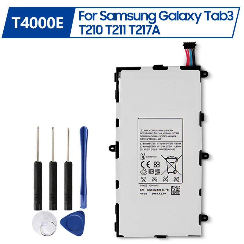 Сменный аккумулятор T4000E для планшета Samsung GALAXY Tab3 7,0 T210 T211 T2105 T217a T4000C T4000U, 4000 мАч
Сменный аккумулятор T4000E для планшета Samsung GALAXY Tab3 7,0 T210 T211 T2105 T217a T4000C T4000U, 4000 мАч