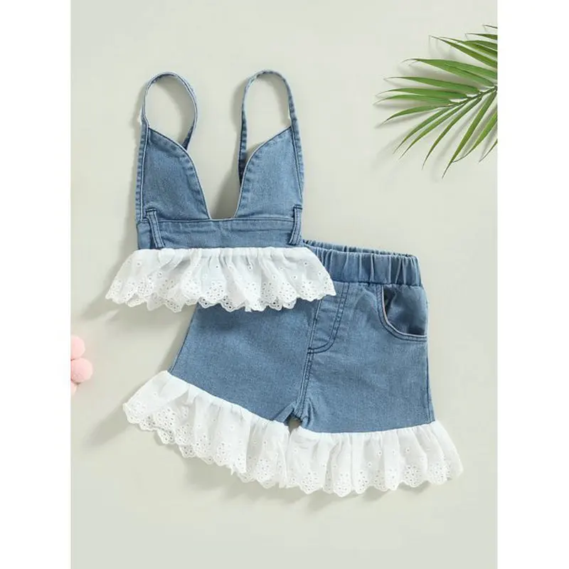 Kids Baby Girls Summer Outfit 9M-5y Toddler Girl Outfits Lace Patchwork Backless Denim Camisole Tops Elastic Casual Shorts Set
Kids Baby Girls Summer Outfit 9M-5y Toddler Girl Outfits Lace Patchwork Backless Denim Camisole Tops Elastic Casual Shorts Set