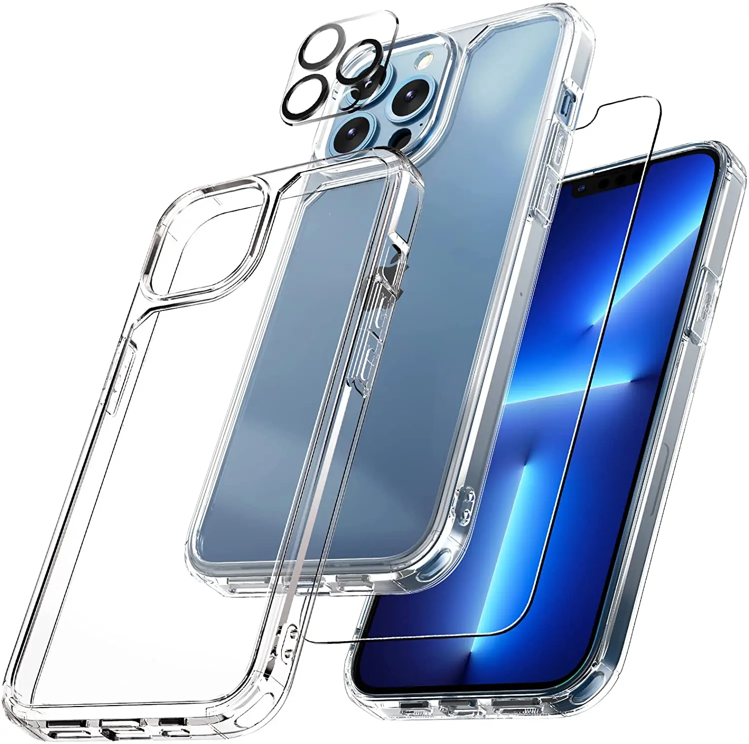 [Защитный чехол 3 в 1 для iPhone 13 Pro, 6,1 дюйма, с 2 упаковками закаленного стекла для защиты экрана + 2 комплекта объективов для камеры
[Защитный чехол 3 в 1 для iPhone 13 Pro, 6,1 дюйма, с 2 упаковками закаленного стекла для защиты экрана + 2 комплекта объективов для камеры