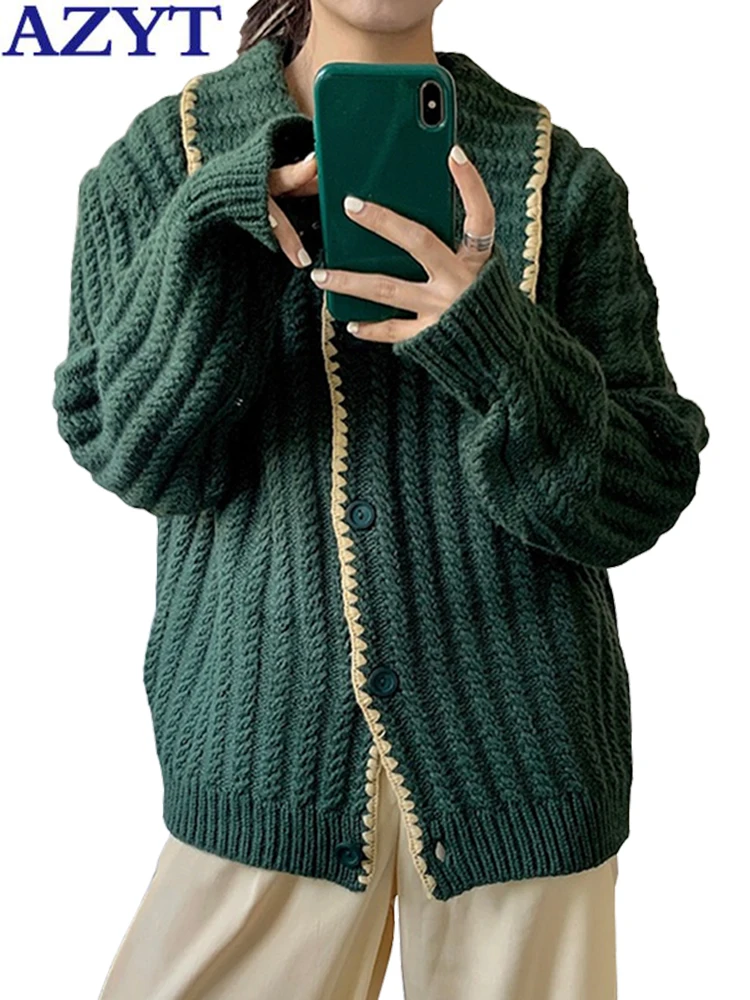 AZYT Women Knitted Cardigan Vintage Turn Down Collar Women Sweater Coat 2022 Autumn Loose Women Cardigan Sweater
AZYT Women Knitted Cardigan Vintage Turn Down Collar Women Sweater Coat 2022 Autumn Loose Women Cardigan Sweater
