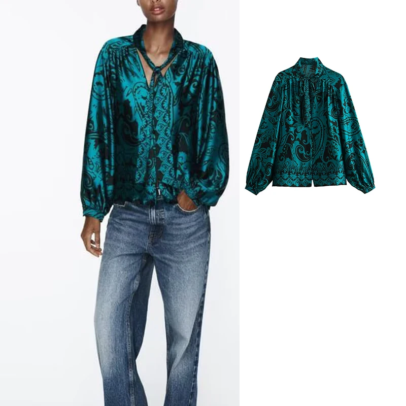 TRAF 2023 New Print Bow Shirts And Blouses Satin Long Sleeve Blouse Women Vintage Button Up Shirt Woman Autumn Womens Blouses
TRAF 2023 New Print Bow Shirts And Blouses Satin Long Sleeve Blouse Women Vintage Button Up Shirt Woman Autumn Womens Blouses