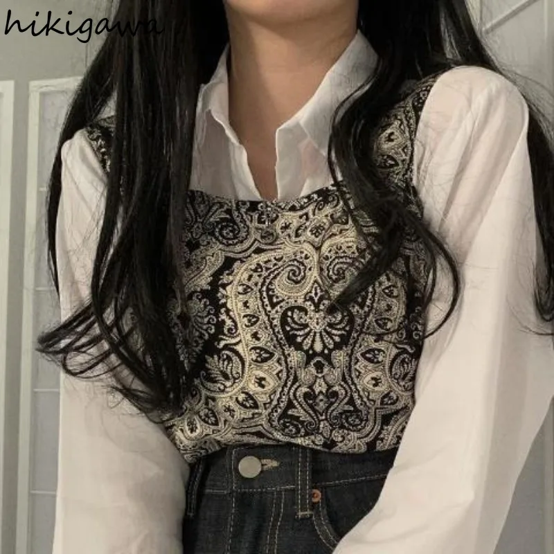 Женский комплект из 2 предметов блузка с длинным рукавом и винтажная Туника без