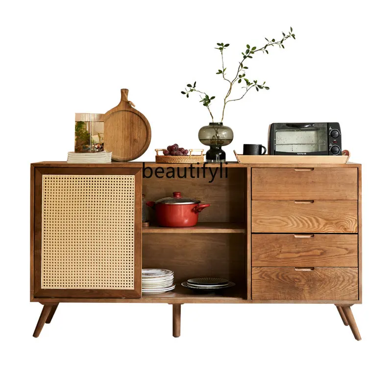 

Шкаф-сервант из ротанга в японском стиле, шкафчик из массива дерева, чайный шкаф для гостиной, многофункциональный шкаф для хранения