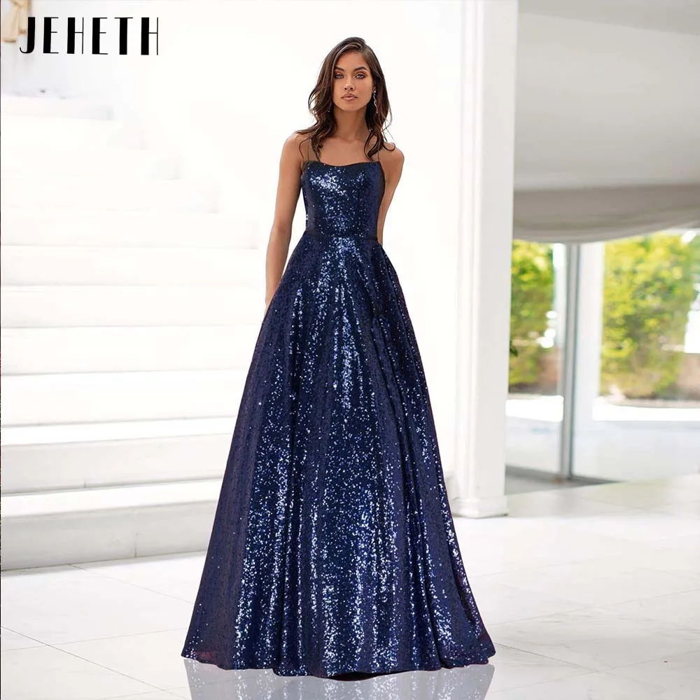 JEHETH Sexy Spaghetti Straps Prom Dresses Cross Back Navy Blue Sequin Ball Gown Long Elegant Formal Evening Dresses For Women
JEHETH Sexy Spaghetti Straps Prom Dresses Cross Back Navy Blue Sequin Ball Gown Long Elegant Formal Evening Dresses For Women