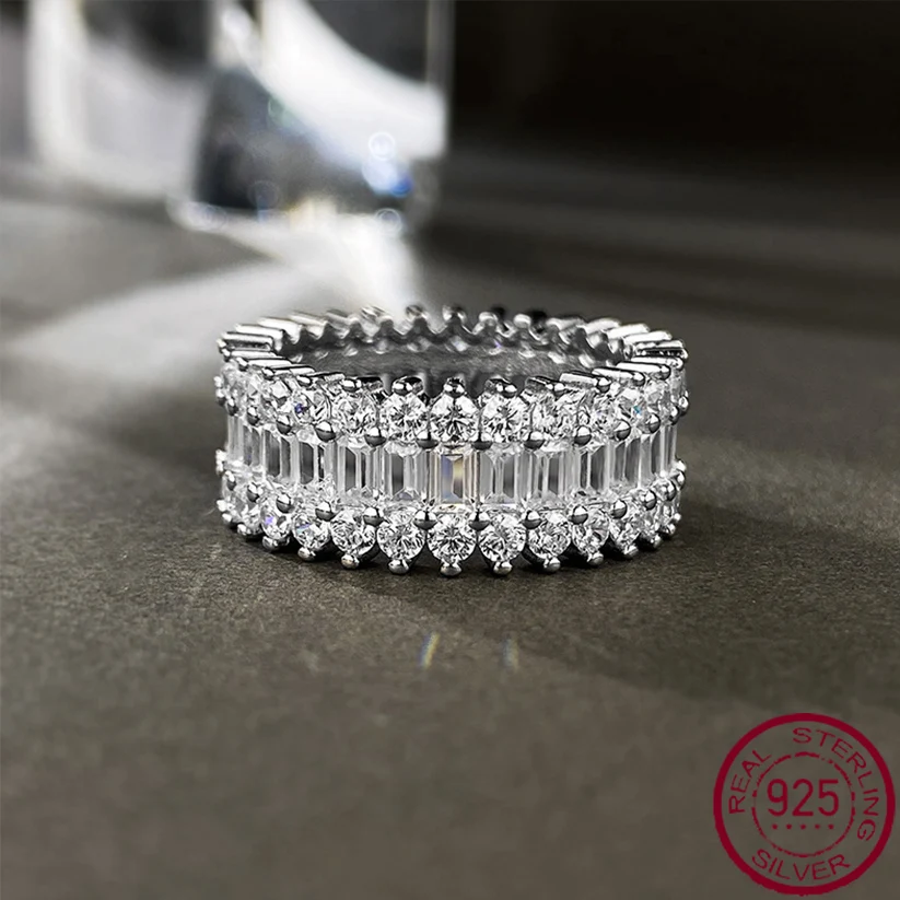

Новинка 2023, роскошный набор колец из серебра 925 пробы в европейском и американском стиле с крупными рядами бриллиантов, кольцо из высокоуглеродистого бриллианта, женское украшение с перекрестными краями