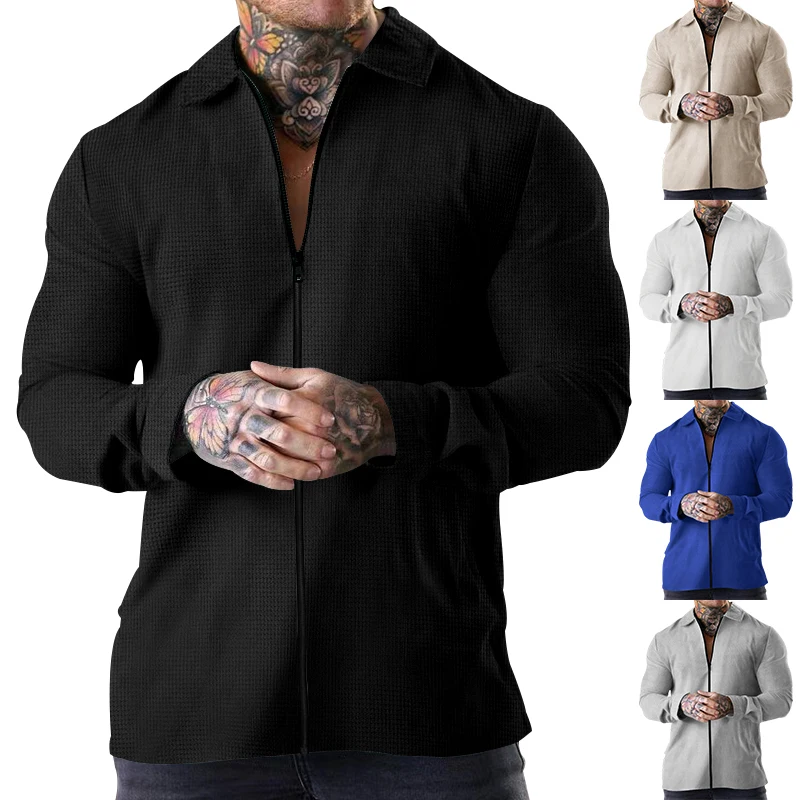 2023 Spring and Autumn Men's Heavyweight Waffle Solid Zipper Long Sleeve Jacket Men Casual Sports Polo Cardigan
2023 Spring and Autumn Men's Heavyweight Waffle Solid Zipper Long Sleeve Jacket Men Casual Sports Polo Cardigan