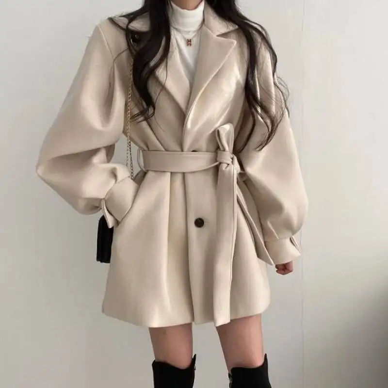 Fashion Autumn High Wide Waist Wool & Blends Black Long Sleeve Turn Down Collar Coat Winter Sashes Slim Korean Jacket
Fashion Autumn High Wide Waist Wool & Blends Black Long Sleeve Turn Down Collar Coat Winter Sashes Slim Korean Jacket