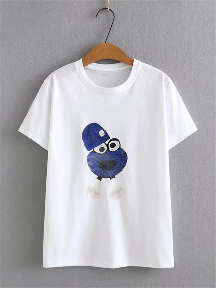 Plus Size Women's Clothing Short Sleeve T-Shirt Summer Crew Neck Cartoon Print Pattern Knitted Cotton Blend T-Shirt Large Size T
Plus Size Women's Clothing Short Sleeve T-Shirt Summer Crew Neck Cartoon Print Pattern Knitted Cotton Blend T-Shirt Large Size T