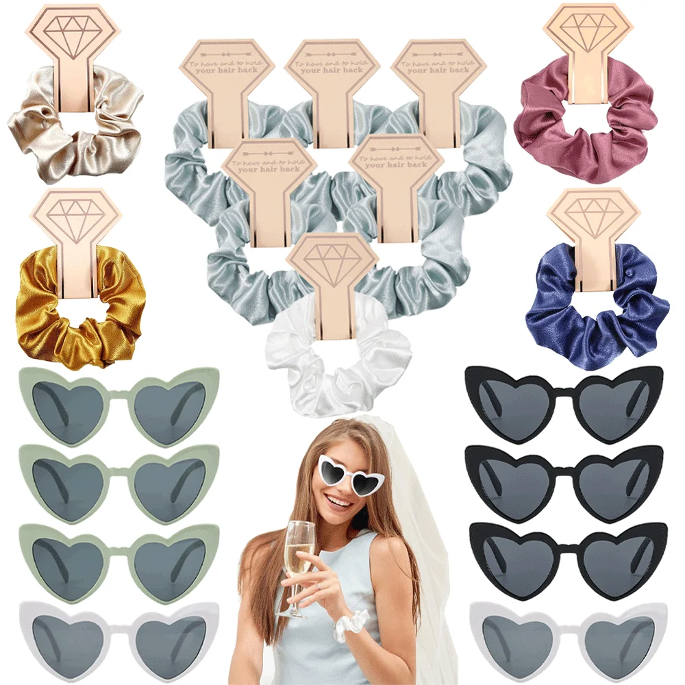 

6/5pcs Bridesmaid Gifts Hair Ties Hair Scrunchies Bachelorette Party Favors Wedding Hen Party Glasses Wedding Gifts For Guests