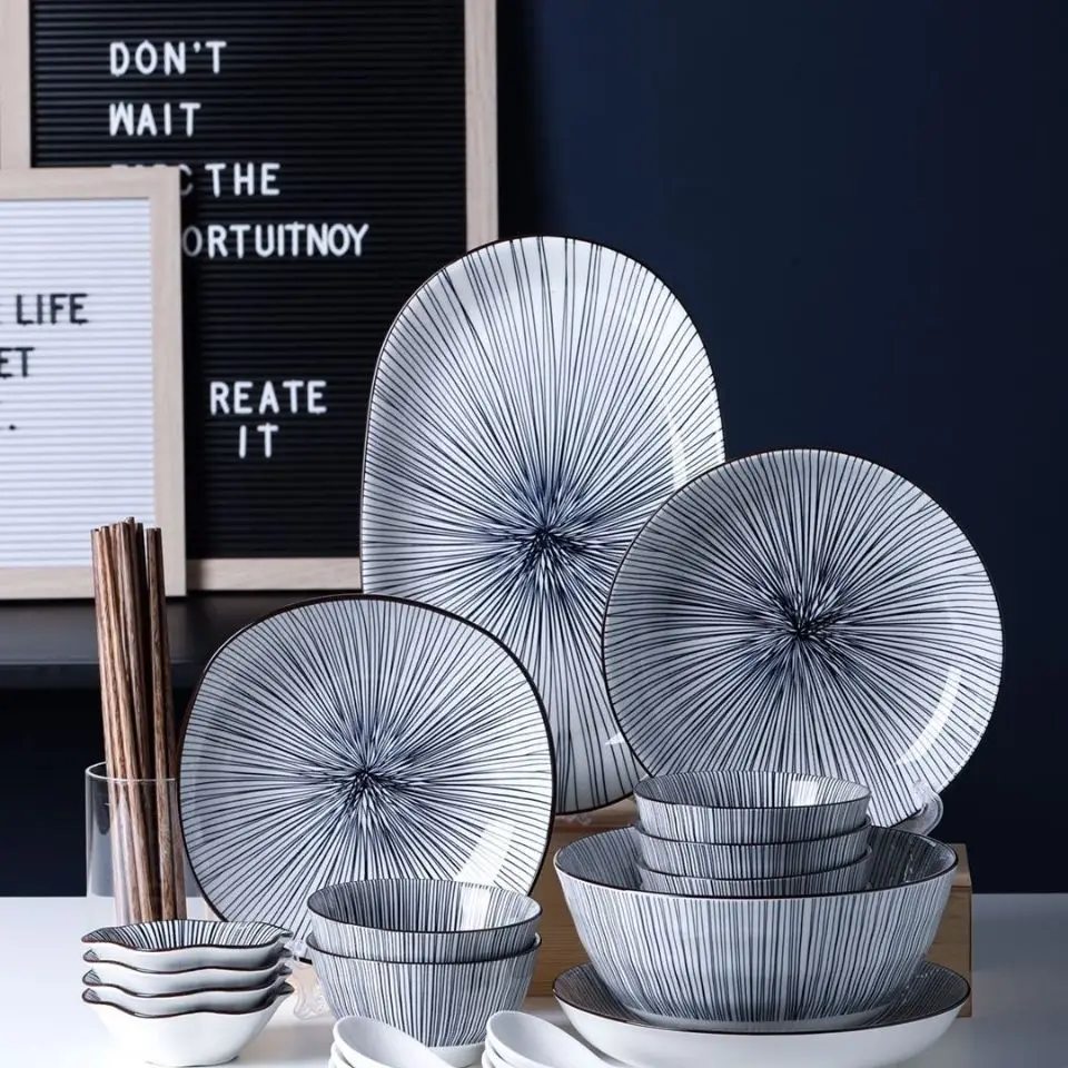 Japanese dish set household stripe nordic ceramic dinner plates bowl dish set chopsticks spoon tableware combination plate set
Japanese dish set household stripe nordic ceramic dinner plates bowl dish set chopsticks spoon tableware combination plate set