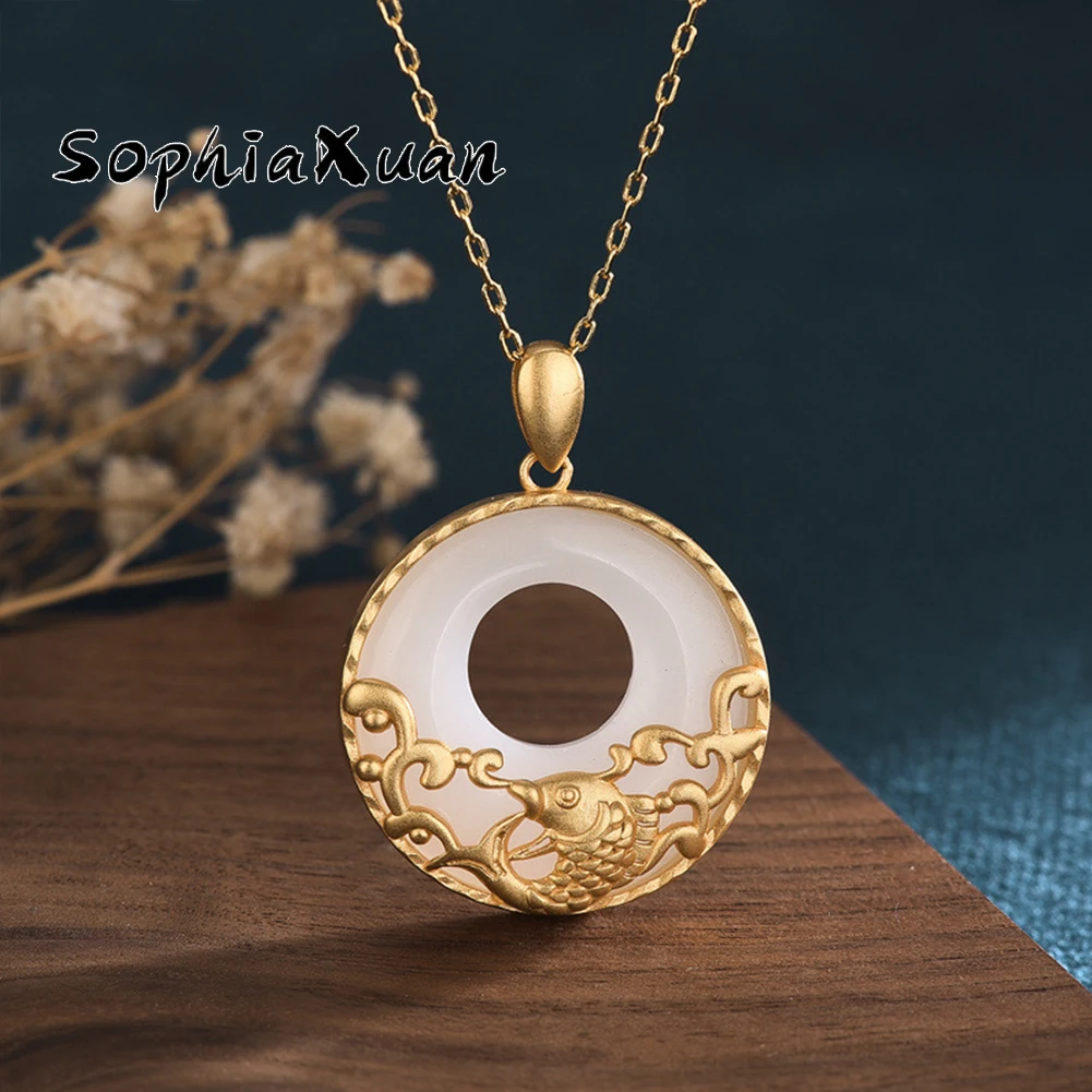 SophiaXuan Chinese Style Gold Plated Jumping Carp Necklaces For Women Jewelry Round White Stone Pendant Necklace Women's Gifts
SophiaXuan Chinese Style Gold Plated Jumping Carp Necklaces For Women Jewelry Round White Stone Pendant Necklace Women's Gifts