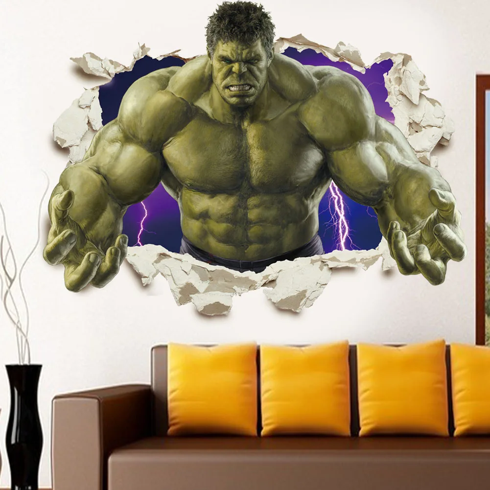 3d-наклейка на стену с героями мультфильмов Marvel Халк Мстители Человек-паук Тор