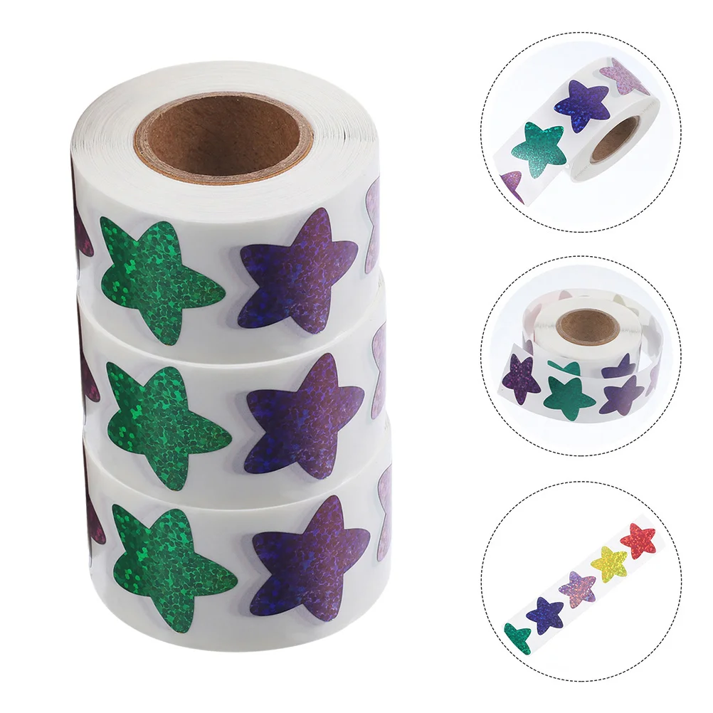 

3 Rolls Stickers Self-adhesive Decals Stationery Labels Decorate Pentagram Shaped Prints Kindergarten Student Classroom