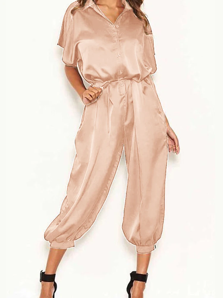 2023 ZANZEA Fashion Women Jumpsuit Summer Lapel Short Sleeve Satin Rompers Vintage Belted overalls Female OL Playsuits Oversize
2023 ZANZEA Fashion Women Jumpsuit Summer Lapel Short Sleeve Satin Rompers Vintage Belted overalls Female OL Playsuits Oversize