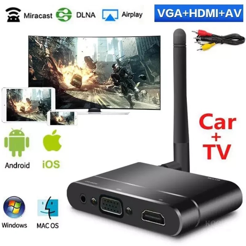 

Mirascreen Wireless HDMI Home Car Miracast Airplay VGA + RCA AV Adapter Tv Stick Mirror Screen Mirroring Wifi Display Dongle X6W