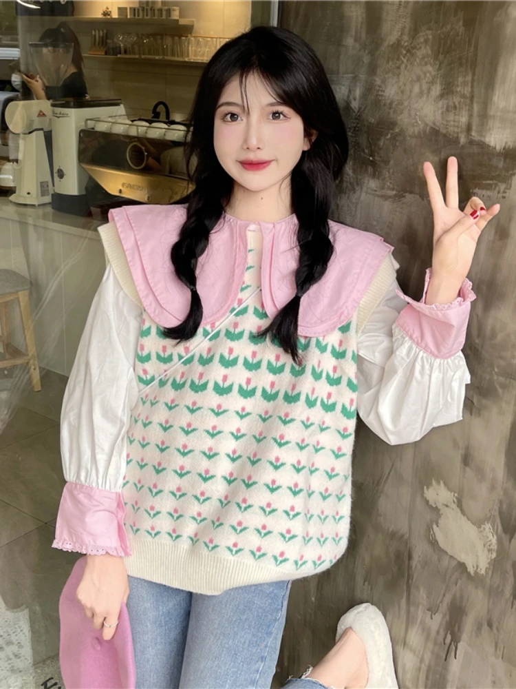 Spring Autumn Sweet O Neck Vest Women Chic Flower Print Knitted Lolita Sweater Pullover Girl Sleeveless Loose Jacquard Waistcoat
Spring Autumn Sweet O Neck Vest Women Chic Flower Print Knitted Lolita Sweater Pullover Girl Sleeveless Loose Jacquard Waistcoat