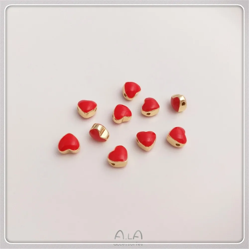 

14K gold covered oil drip red small peach heart spacer beads big red love hand beaded diy bracelet jewelry accessories