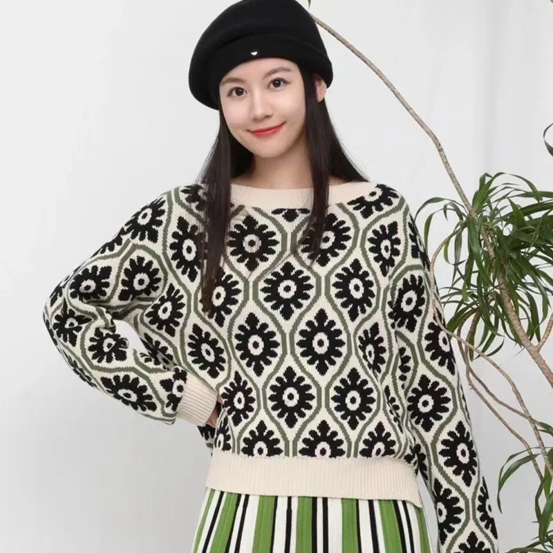 

Thick Pullover for Women, WInter Floral Jacquard Casual Sweater, Long-sleeved Knitted Jackets ,여성 반팔 니트 قميص نسائي ,Traf,Y2k