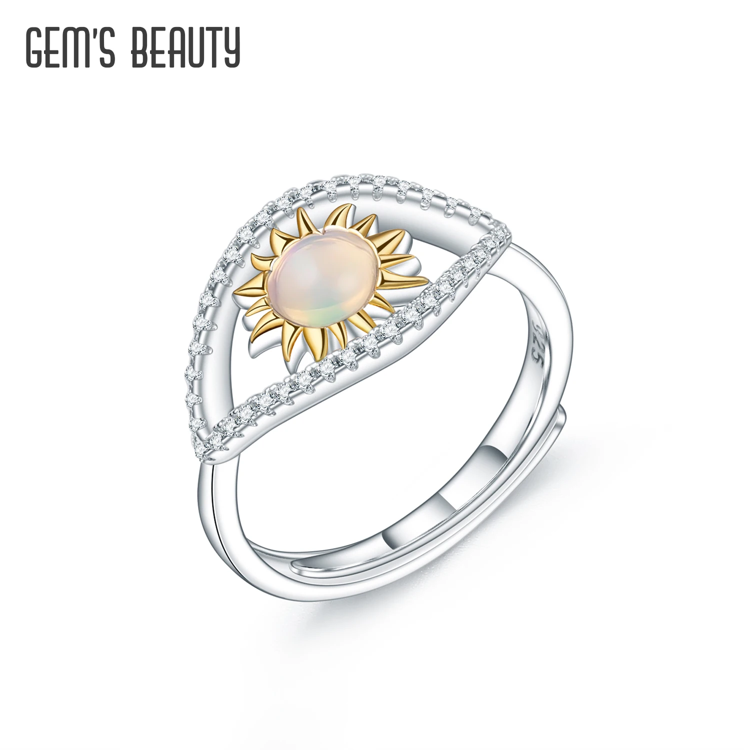 

GEM'S BEAUTY Devil's Eye Rings For Women Real 925 Sterling Silver Natural Opal Gemstone Statement Open Adjustable Ring Jewelry