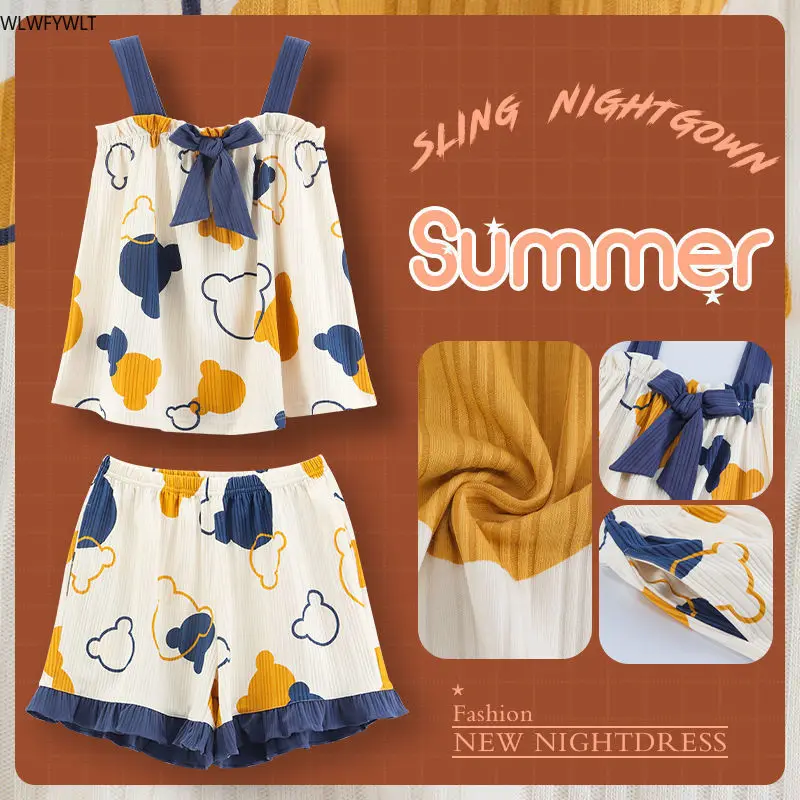 Summer Sleepwear Set New Sling with Shorts Sexy Pajama Set Cute Cartoon Women's Home Clothes Print Pyjamas Nightwear Shirt C229
Summer Sleepwear Set New Sling with Shorts Sexy Pajama Set Cute Cartoon Women's Home Clothes Print Pyjamas Nightwear Shirt C229
