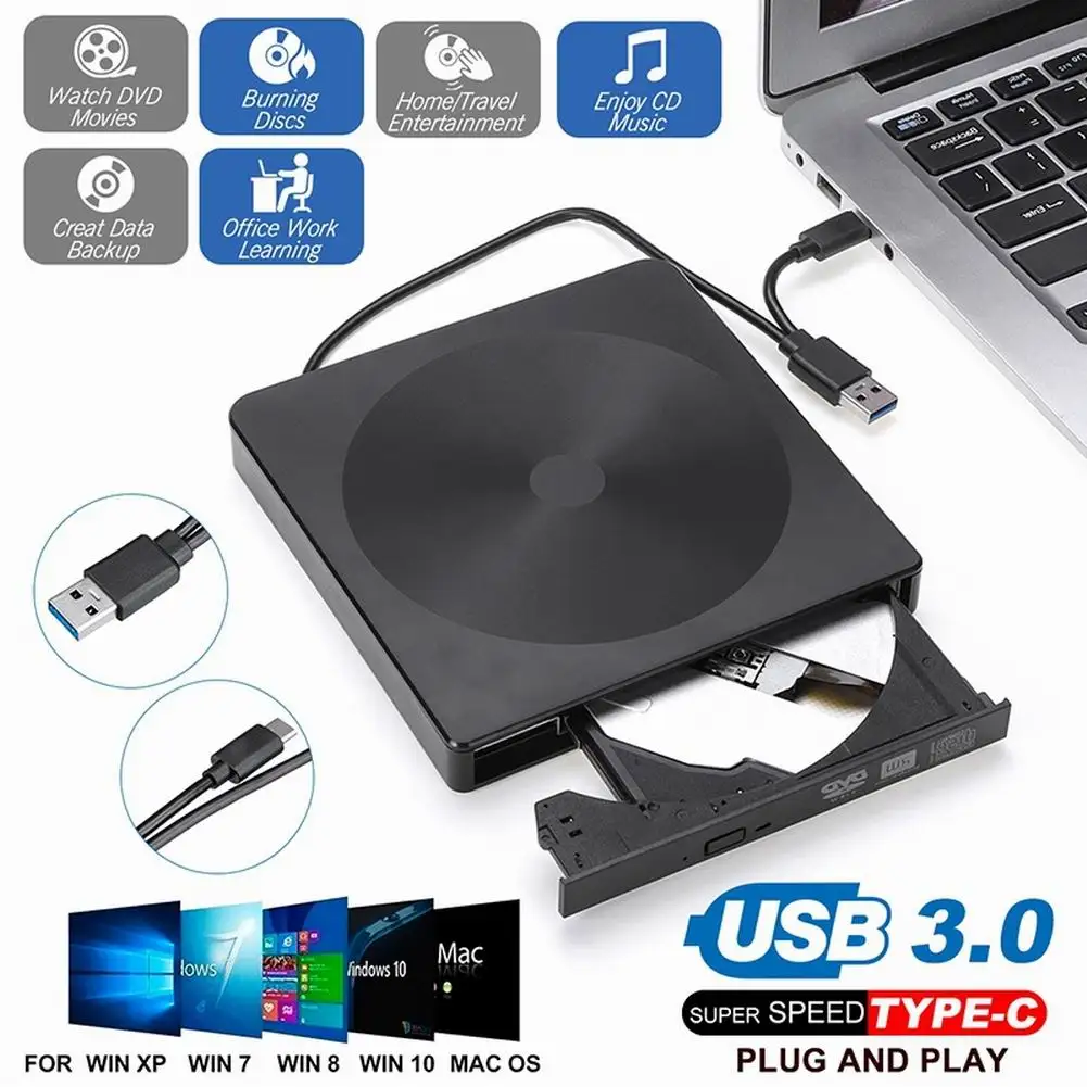 External Optical Drives with USB 3.0 & Type-C Ports Portable Slim DVD VCD Burner Writer Reader Compatible with Laptop Desktop PC
External Optical Drives with USB 3.0 & Type-C Ports Portable Slim DVD VCD Burner Writer Reader Compatible with Laptop Desktop PC