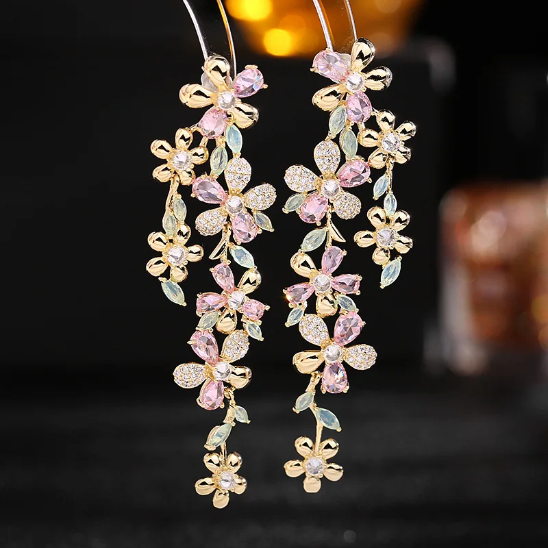 

Forest Department Exaggerated Atmosphere Designer Earrings Blossoming Super Fairy Dinner Dress with Long Flower Earrings