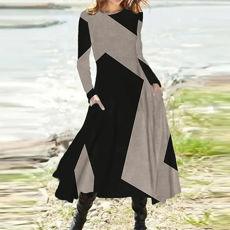 Y2K Elegant O Neck Pocket A-Line Dress Autumn Harajuku Long Sleeve Loose Dress Women Color Block Stitching Printed Office Long
Y2K Elegant O Neck Pocket A-Line Dress Autumn Harajuku Long Sleeve Loose Dress Women Color Block Stitching Printed Office Long