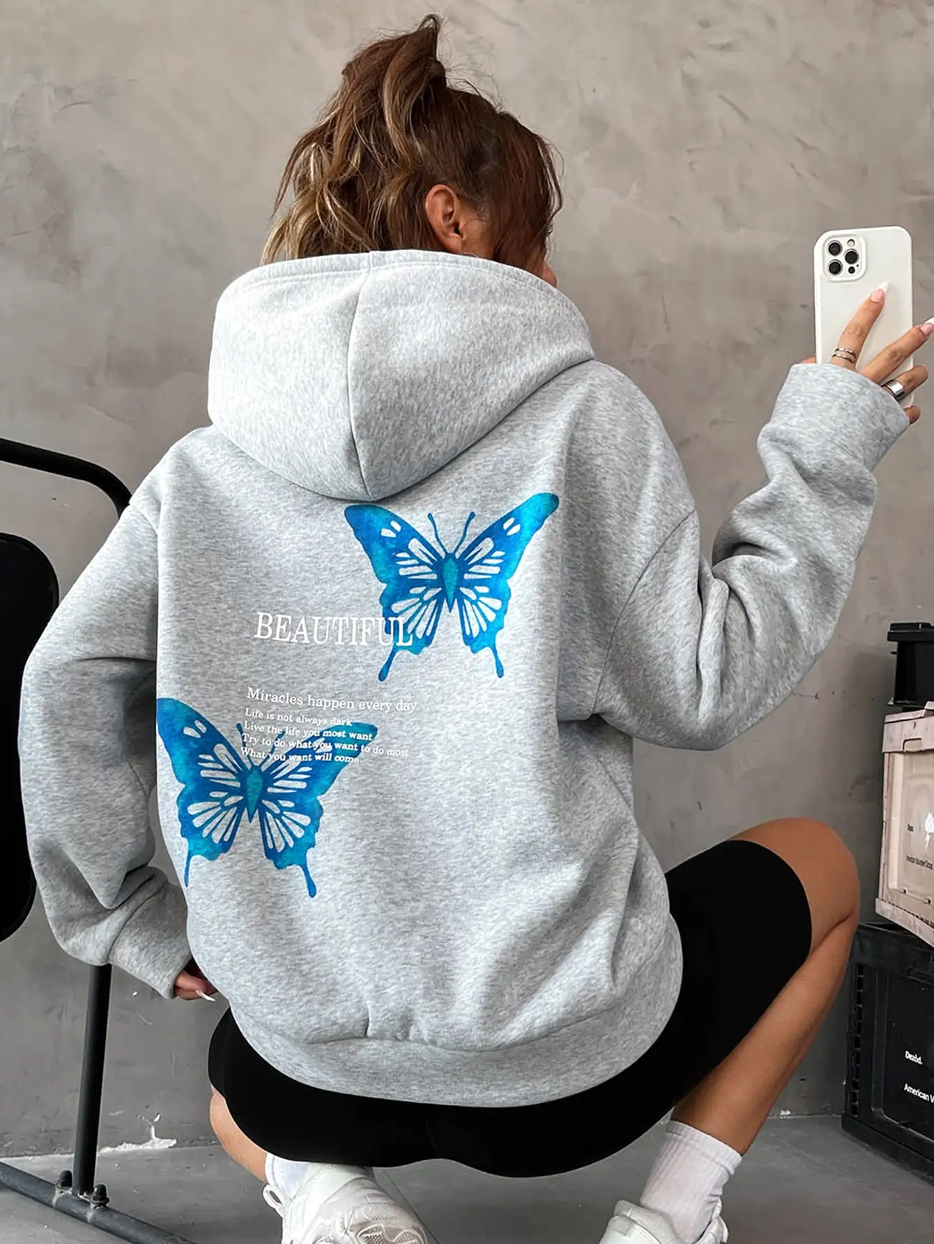 

Beautiful Miracles Happen Every Day Butterfly Couple Cotton Hoodies Casual All-math Creativity Sweatshirts Trend Womens Clothing