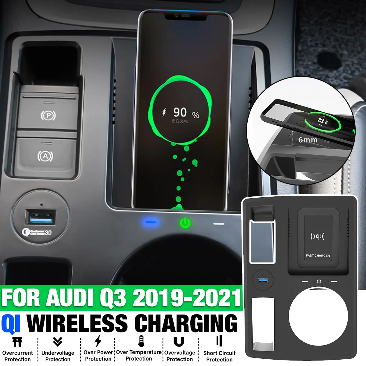 Car QI wireless charger 15W fast phone charger charging pad panel phone holder for Audi Q3 2019 2020 2021 2022 LEFT HAND DRIVE
Car QI wireless charger 15W fast phone charger charging pad panel phone holder for Audi Q3 2019 2020 2021 2022 LEFT HAND DRIVE