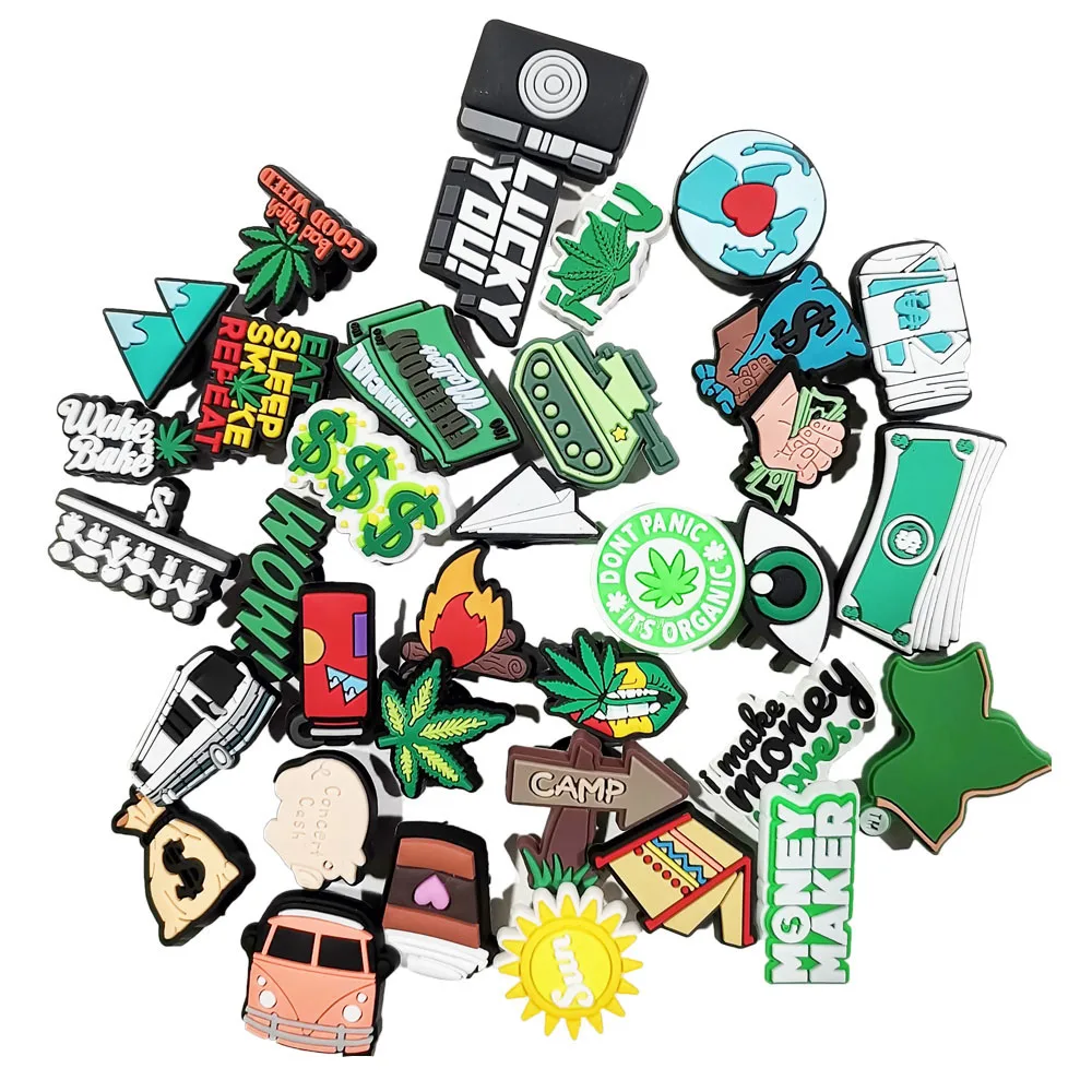 Wholesale 1pcs PVC Shoe Charms for Crocs Money Weed Camp Women Sandals Buckle Kids Pins Decoration Jean Accessories Party Favors
Wholesale 1pcs PVC Shoe Charms for Crocs Money Weed Camp Women Sandals Buckle Kids Pins Decoration Jean Accessories Party Favors