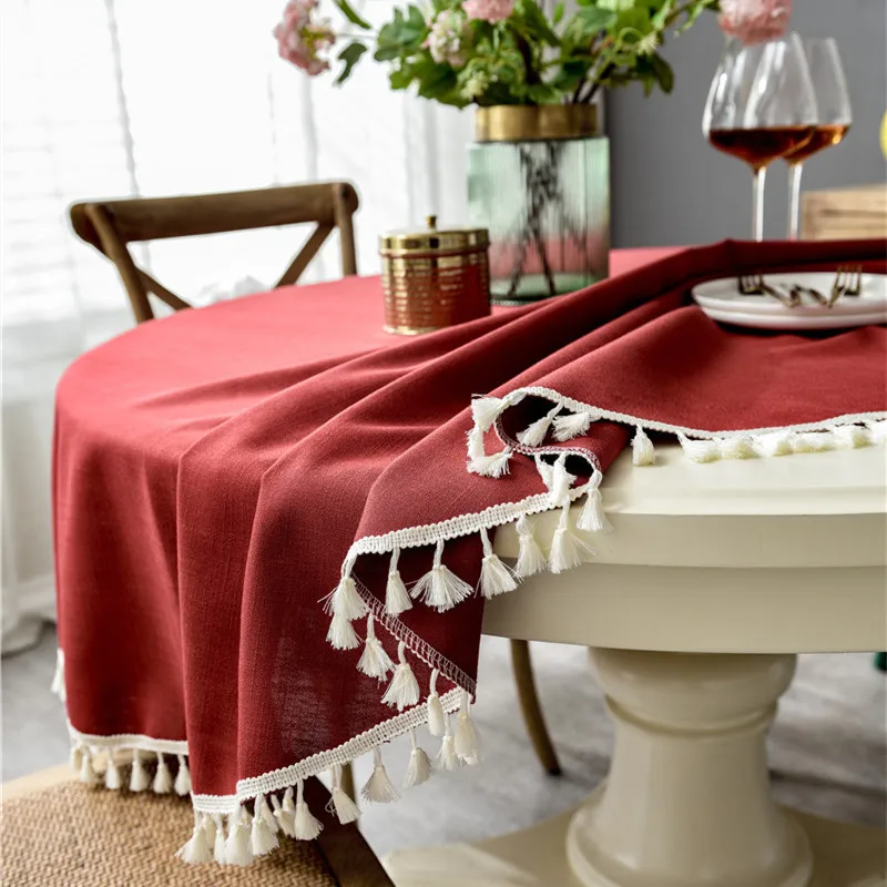 Nordic Waterproof Solid Plain Color Imitation Cotton Hemp Tassel Lace Tablecloth Red Table Cloth Round Dinning Table Decoration
Nordic Waterproof Solid Plain Color Imitation Cotton Hemp Tassel Lace Tablecloth Red Table Cloth Round Dinning Table Decoration