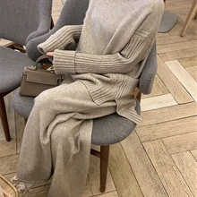 Autumn Winter 2 Pieces Women Sets Knitted Tracksuit 2023 New Turtleneck Sweater and Wide Leg Jogging Pant Pullover Suits