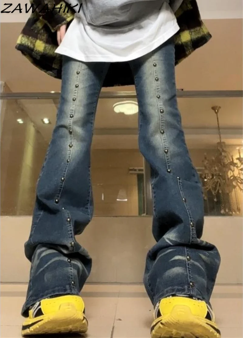 Женские джинсы с заклепками, однотонные прямые брюки оверсайз с высокой талией, в стиле хип-хоп, Y2K
Женские джинсы с заклепками, однотонные прямые брюки оверсайз с высокой талией, в стиле хип-хоп, Y2K