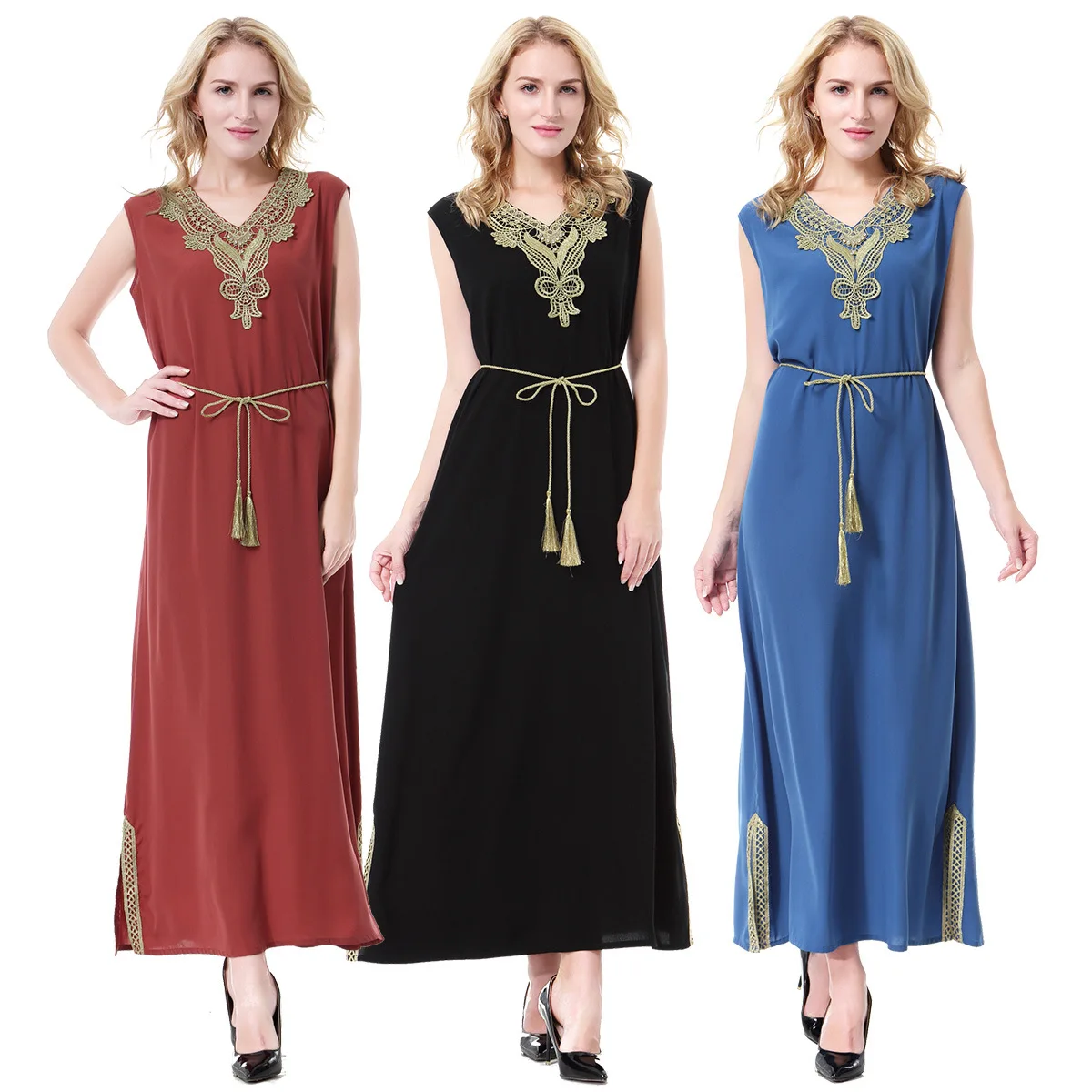 Women Casual Dress Robe Kaftan Moroccan Embroidey Muslim Women Dresses Female Sleeveless Party Dress Maxi Abaya Jalabiya Islamic 
Women Casual Dress Robe Kaftan Moroccan Embroidey Muslim Women Dresses Female Sleeveless Party Dress Maxi Abaya Jalabiya Islamic