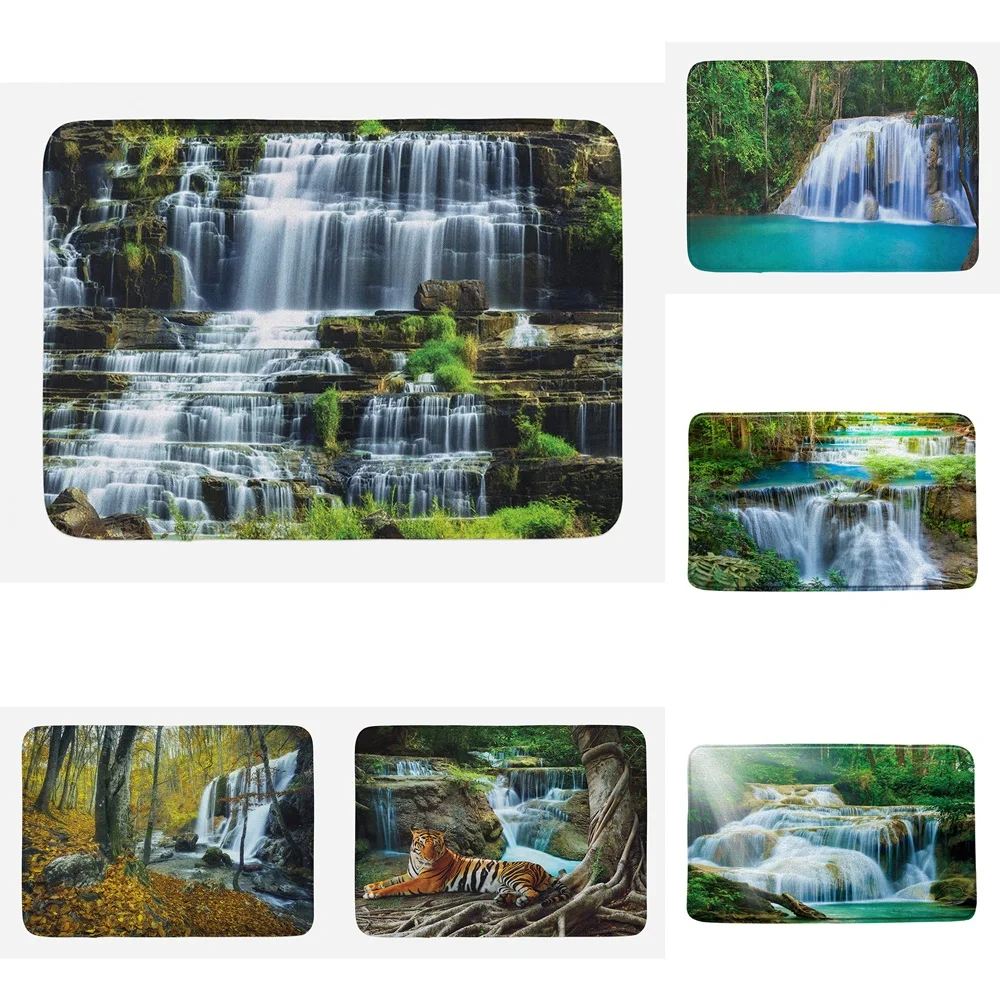 

Forest Waterfall Bath Mat Tropical Rainforest Green Tree Falls Carpet Summer Nature Scenery Non Slip Bathroom Mats Rugs Doormat