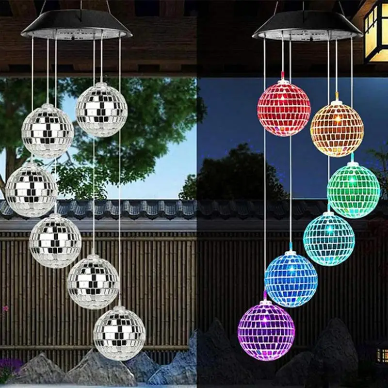 

Disco Mirror Ball Lamp Disco Ball Lights Wind Chimes Rainproof Color Changing LED Mobile Wind Chimes For Outside Garden Yard