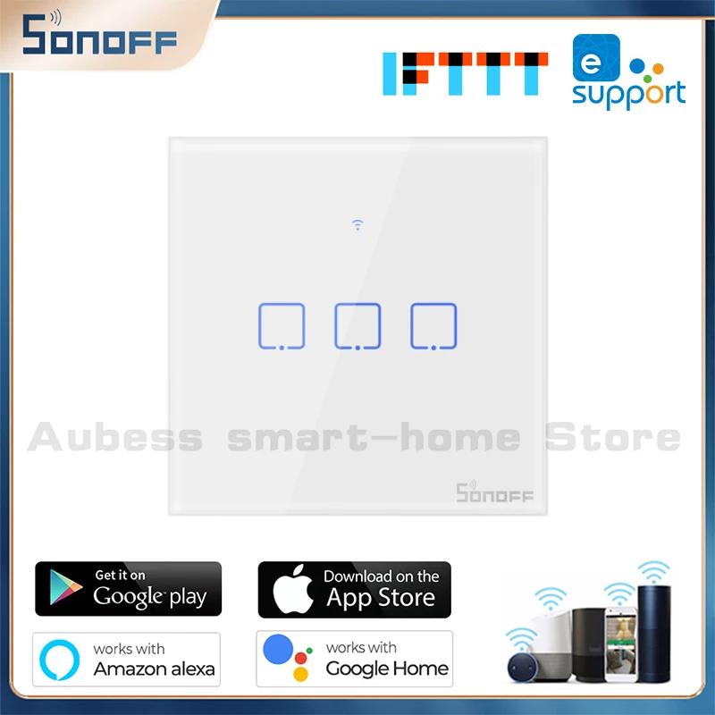 

Умный настенный сенсорный выключатель SONOFF T2 WiFi, беспроводное приложение Ewelink, дистанционное управление Alexa Google Home 3Gang Smart Home 3C-TX EU/UK/US