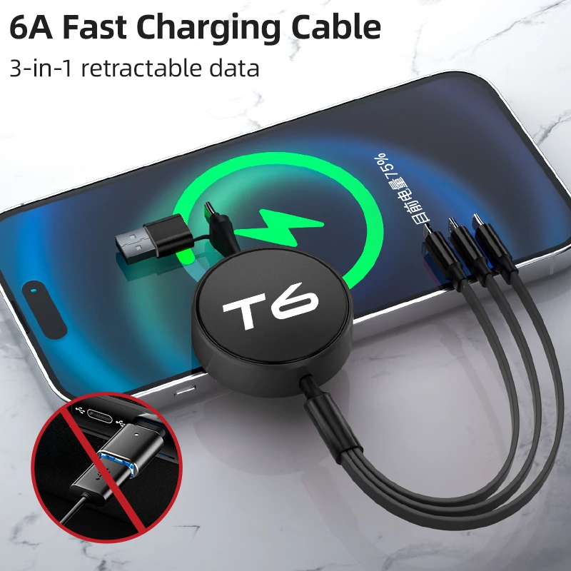 Автомобильный зарядный кабель три в одном с несколькими головками USB Type-EC для Volvo