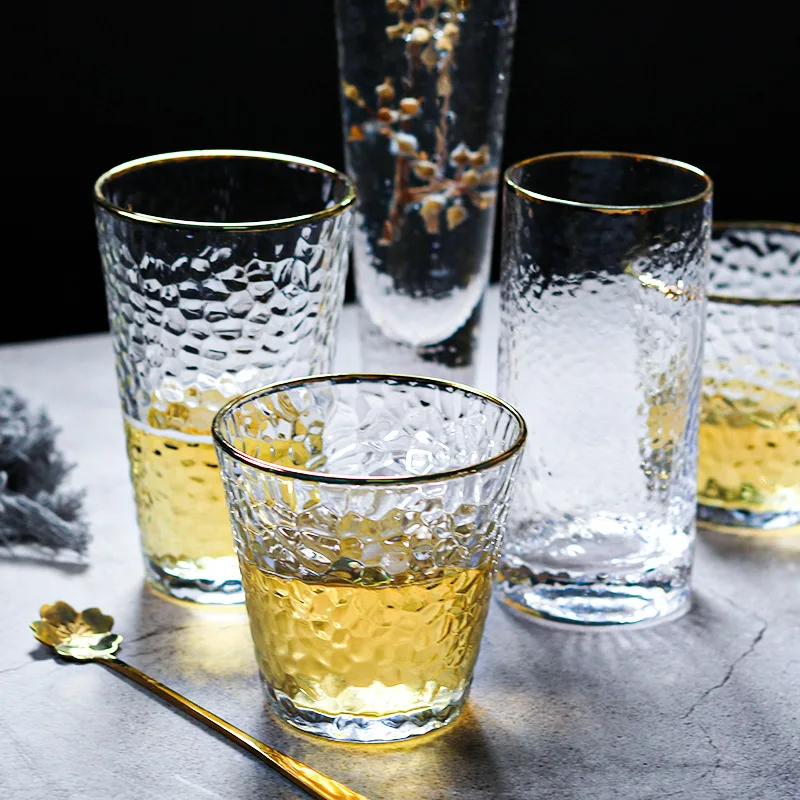 Japanese glass coffee cup walnut hammer pattern glass water cup coffee appliance beauty tea cup beer mug with gold rim
Japanese glass coffee cup walnut hammer pattern glass water cup coffee appliance beauty tea cup beer mug with gold rim