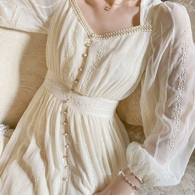 Cotday Beige Puff Sleeve Beading French Vintage Elegant Long Fairy Square Neck Casual Party Autumn A-Line Long Women's Clothing
Cotday Beige Puff Sleeve Beading French Vintage Elegant Long Fairy Square Neck Casual Party Autumn A-Line Long Women's Clothing