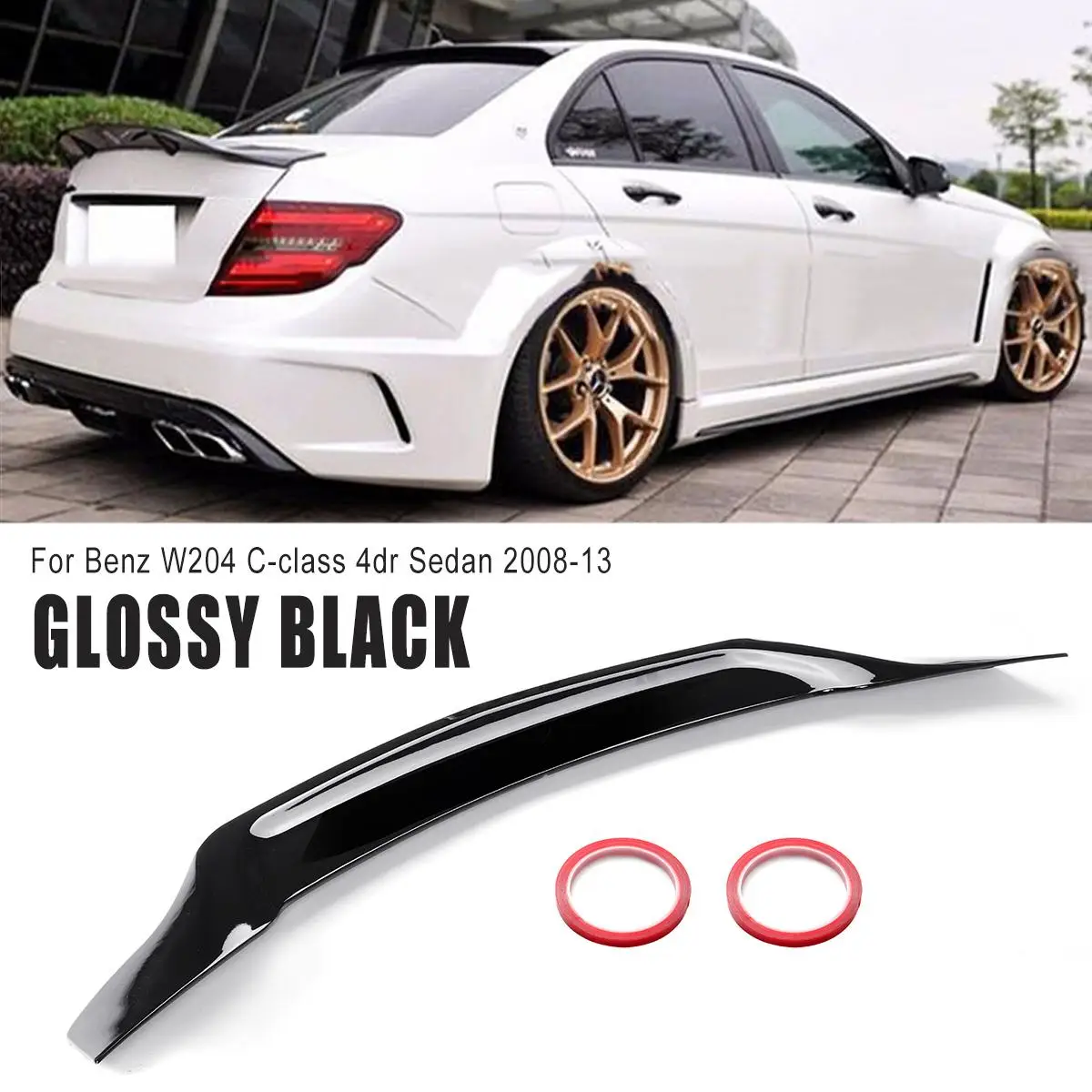 

ABS Car Rear Trunk Spoiler Lip Wing Guard Glossy black Carbon Fiber Color For Benz W204 C-class 4dr Sedan 2008-13 Trunk Spoiler