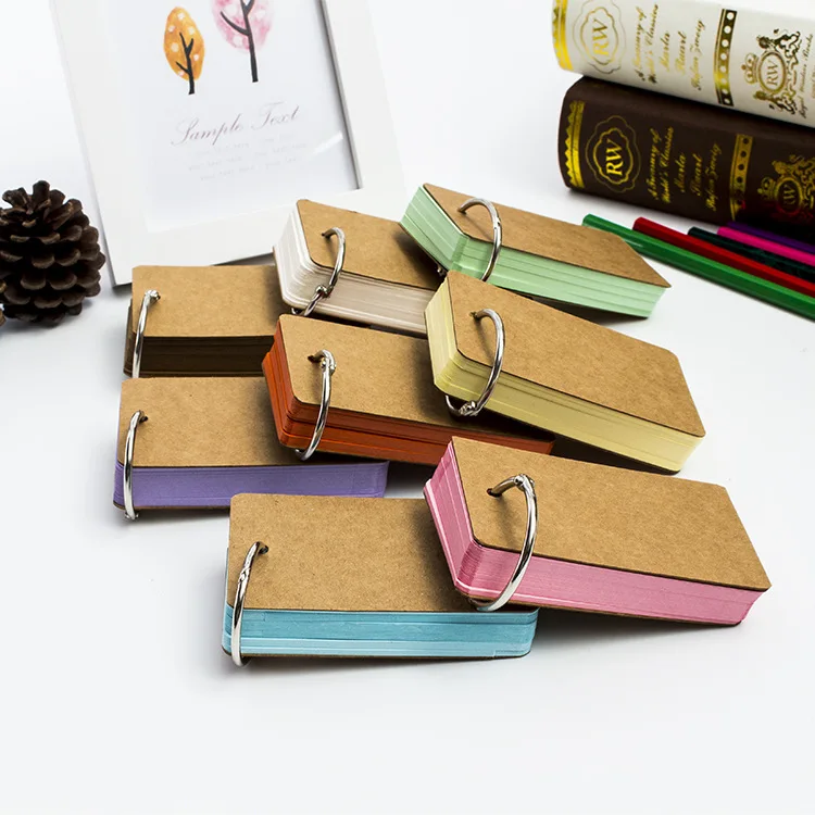 

Multicolor Blank Paper Word Card Reading Memo Book Message with Ring Buckle Handdrawn Notepad Random Memory Stationery Office