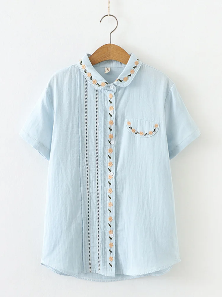 Hsa Women Cute Top Preppy Style Casual Chic Korea Floral Embroidery Short Sleeve Button Elegant Formal Shirts Blouses White 
Hsa Women Cute Top Preppy Style Casual Chic Korea Floral Embroidery Short Sleeve Button Elegant Formal Shirts Blouses White