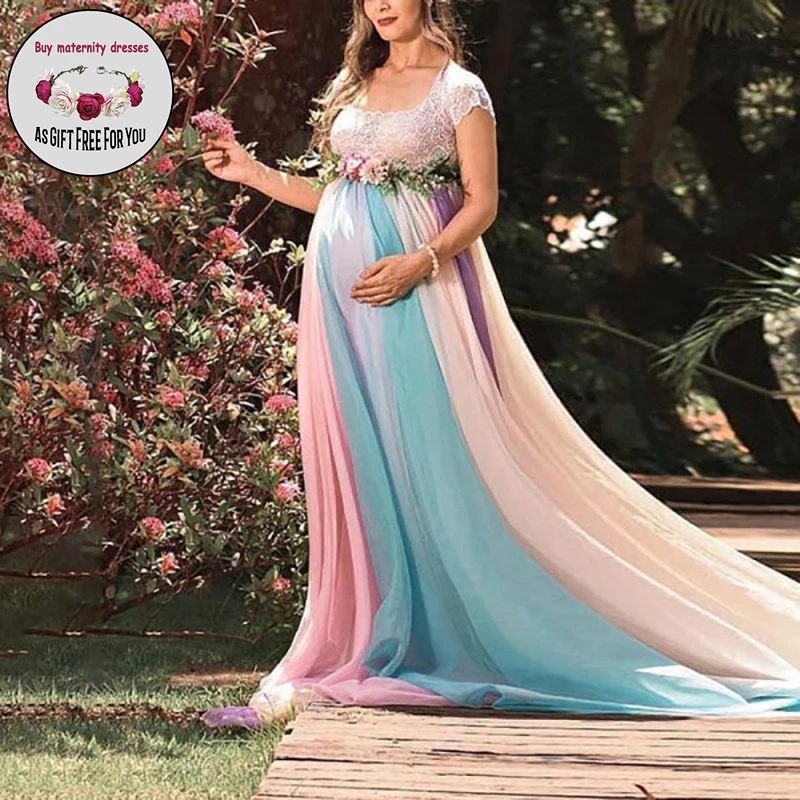 Women Lace Maternity Dress for Photography Rainbow Mesh Tulle High Waist Maxi Pregnant Dress
Women Lace Maternity Dress for Photography Rainbow Mesh Tulle High Waist Maxi Pregnant Dress