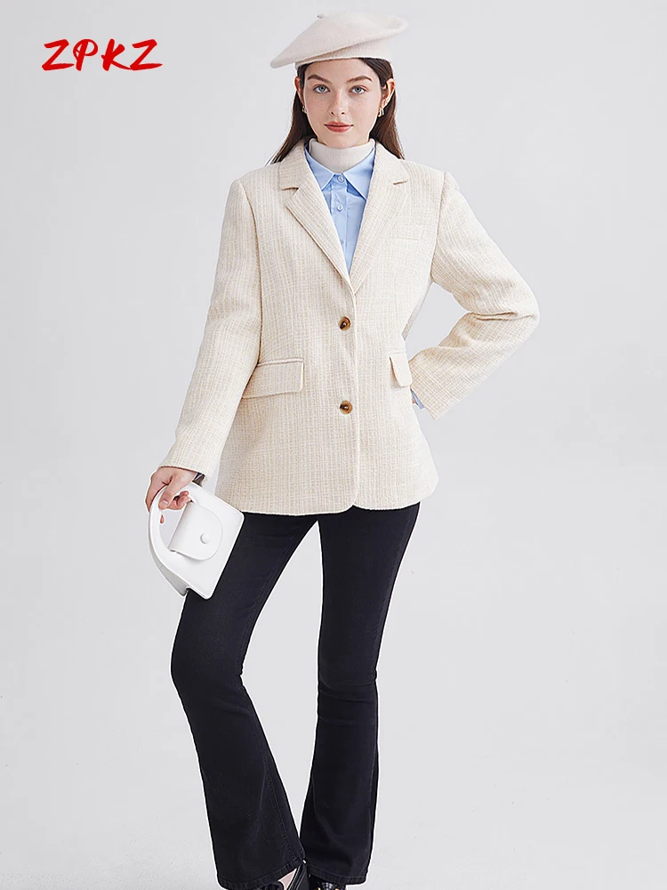 

ZPKZ Commuting Women Suit Coat Autumn Small Fragrance Design Sense Niche Temperament College High-End Sense Female Suit Top