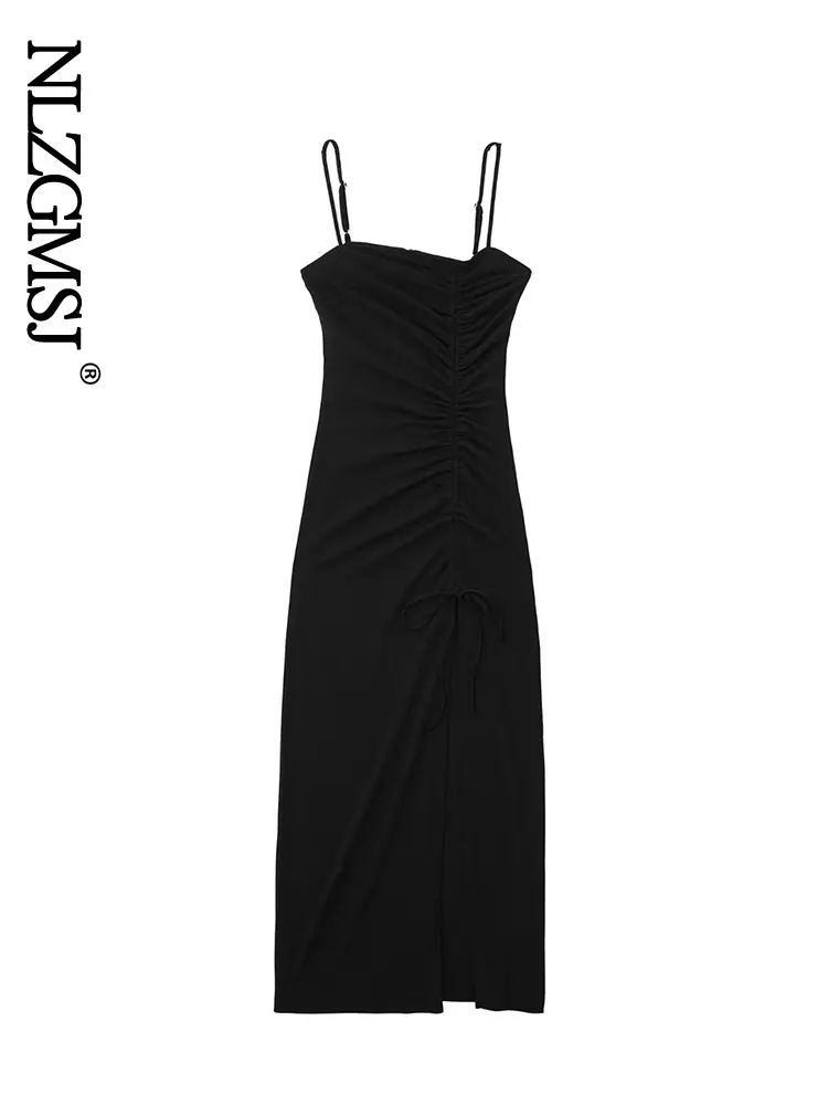 Nlzgmsj Women Fashion Solid Pleated Side Slit Back Zipper Midi Dress Vintage Thin Straps Halter Neck Female Chic Lady Dresses
Nlzgmsj Women Fashion Solid Pleated Side Slit Back Zipper Midi Dress Vintage Thin Straps Halter Neck Female Chic Lady Dresses