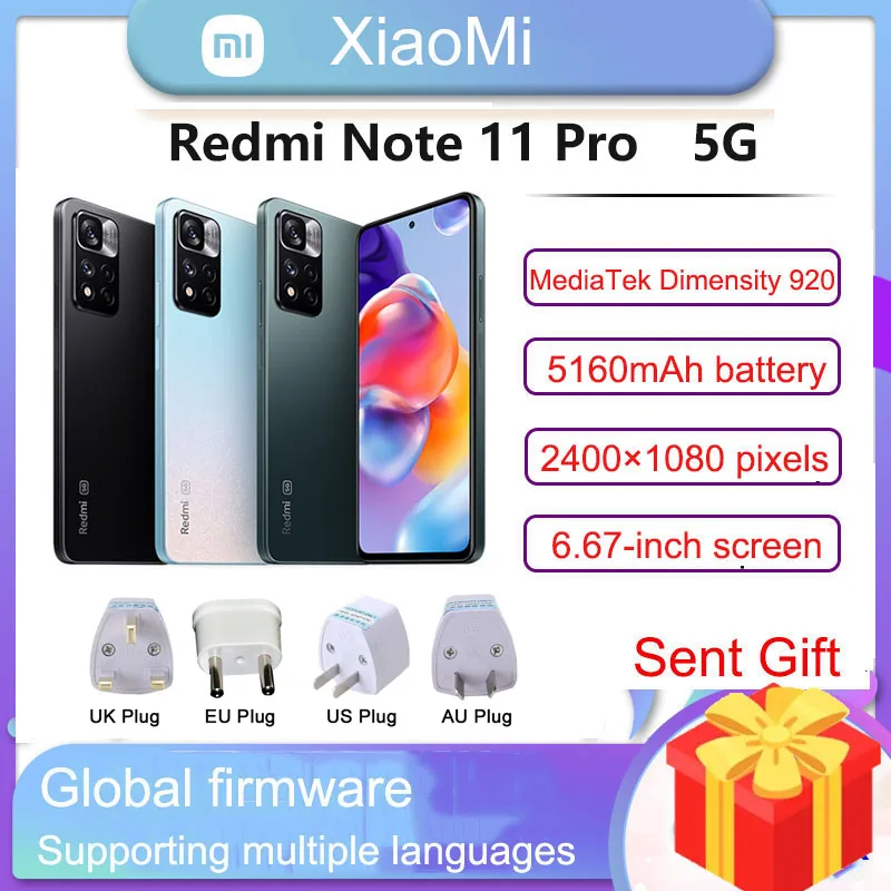 Global Version Xiaomi Redmi Note 11 Pro 5G Plus Smartphone 120W HyperCharge Dimensity 920 120Hz AMOLED 108MP
Global Version Xiaomi Redmi Note 11 Pro 5G Plus Smartphone 120W HyperCharge Dimensity 920 120Hz AMOLED 108MP