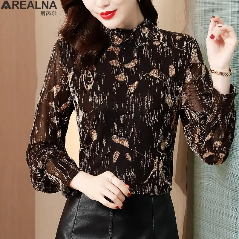 Blusas mujer de moda 2022 autumn vintage floral Long Sleeve Blouse Women Korean fashion velvet Elasticity sexy Tops Mesh Shirts 
Blusas mujer de moda 2022 autumn vintage floral Long Sleeve Blouse Women Korean fashion velvet Elasticity sexy Tops Mesh Shirts