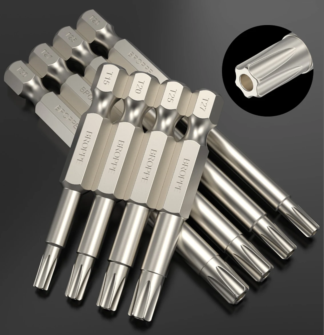 Torx Screwdriver Bits for Electric Drill 1/4“(6.35mm) Shank Diameter Magnetic S2 Steel Length 50mm 75mm 100mm 150mm
Torx Screwdriver Bits for Electric Drill 1/4“(6.35mm) Shank Diameter Magnetic S2 Steel Length 50mm 75mm 100mm 150mm