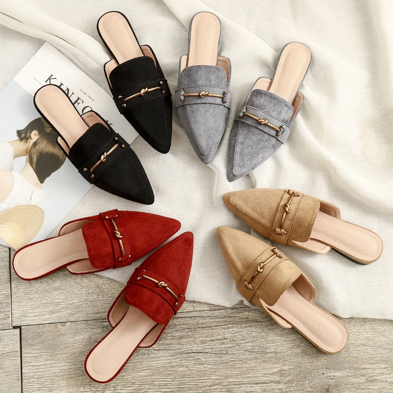 

2022 new summer new fashion wear slippers female Korean pointed suede flat flat girl Mueller shoes history free delivery